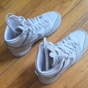 Nike White and Silver Women's High-Top Leather Sneakers